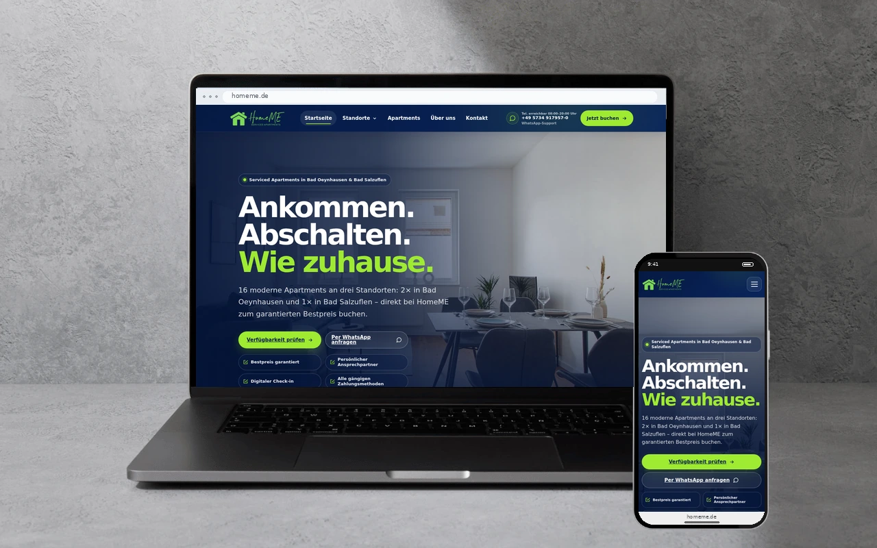 HomeMe: Website auf Laptop und Smartphone