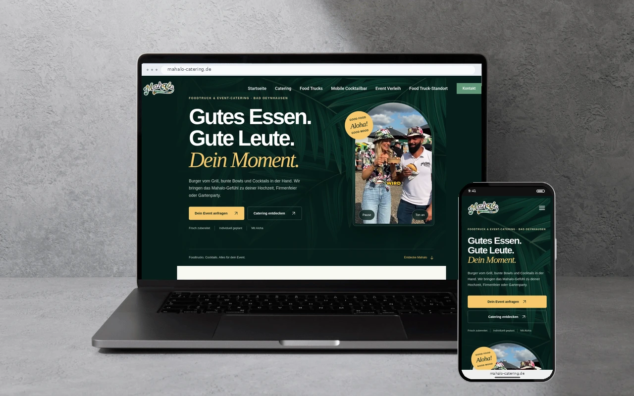 Mahalo Catering: Website auf Laptop und Smartphone