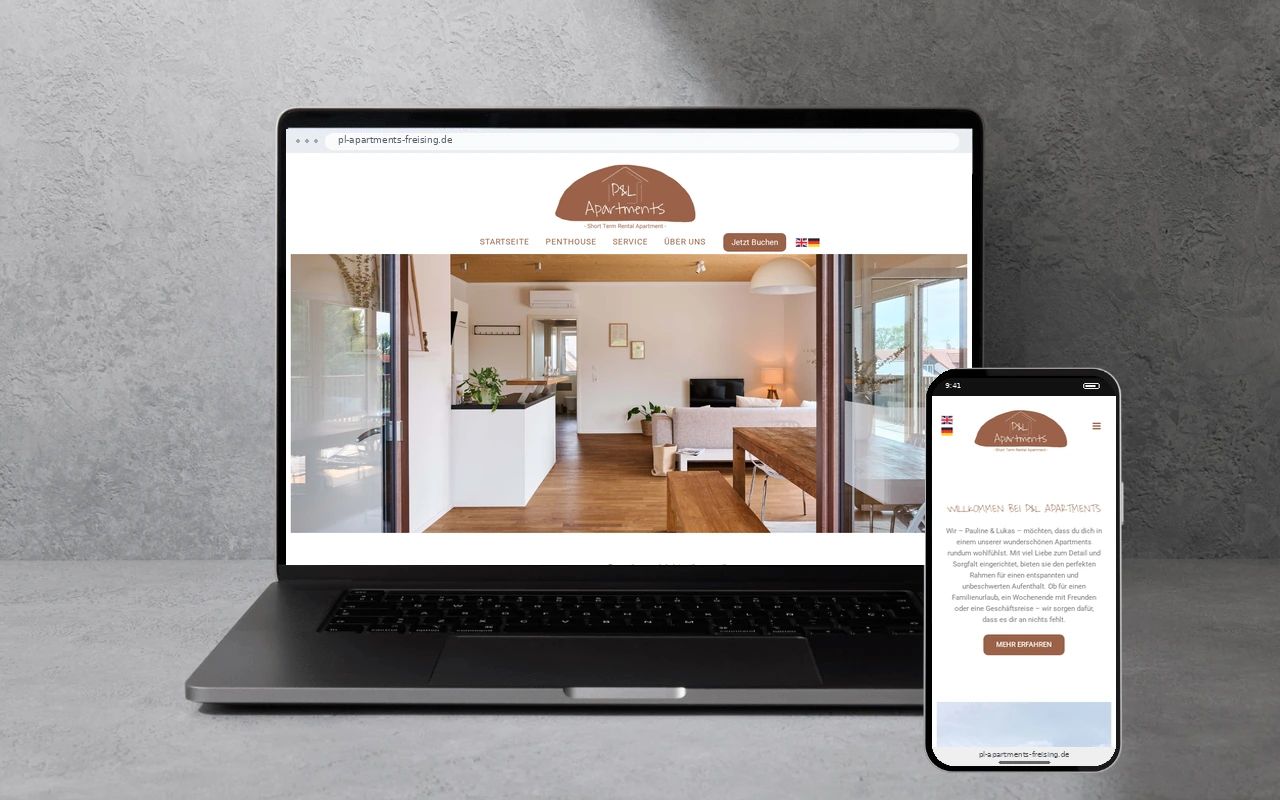 P&L Apartments: Apartments & Ferienvermietung-Website auf Laptop und Smartphone