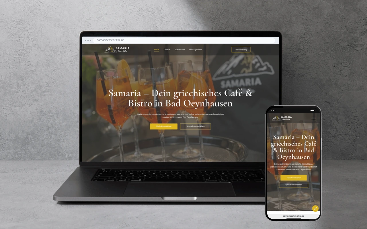 Samaria Café & Bistro: Café & Gastronomie-Website auf Laptop und Smartphone