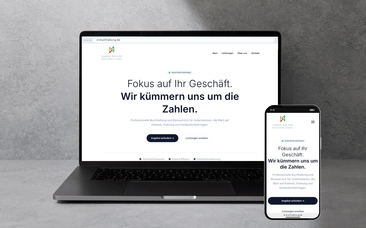 SR Buchhaltung: Buchhaltung & Büroservice-Website auf Laptop und Smartphone